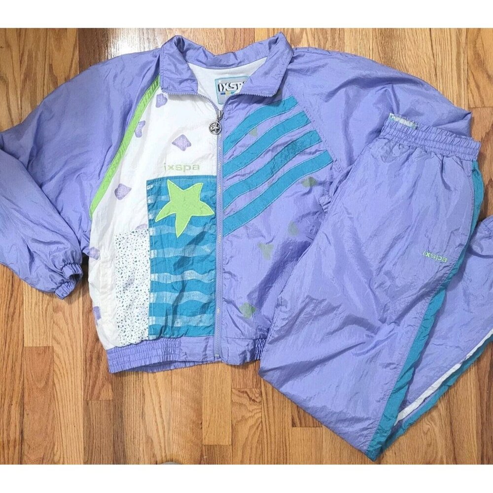Vtg 90s IXSPA Jamie Sadock Windbreaker Tracksuit Size Medium Nylon Colorful 80s
